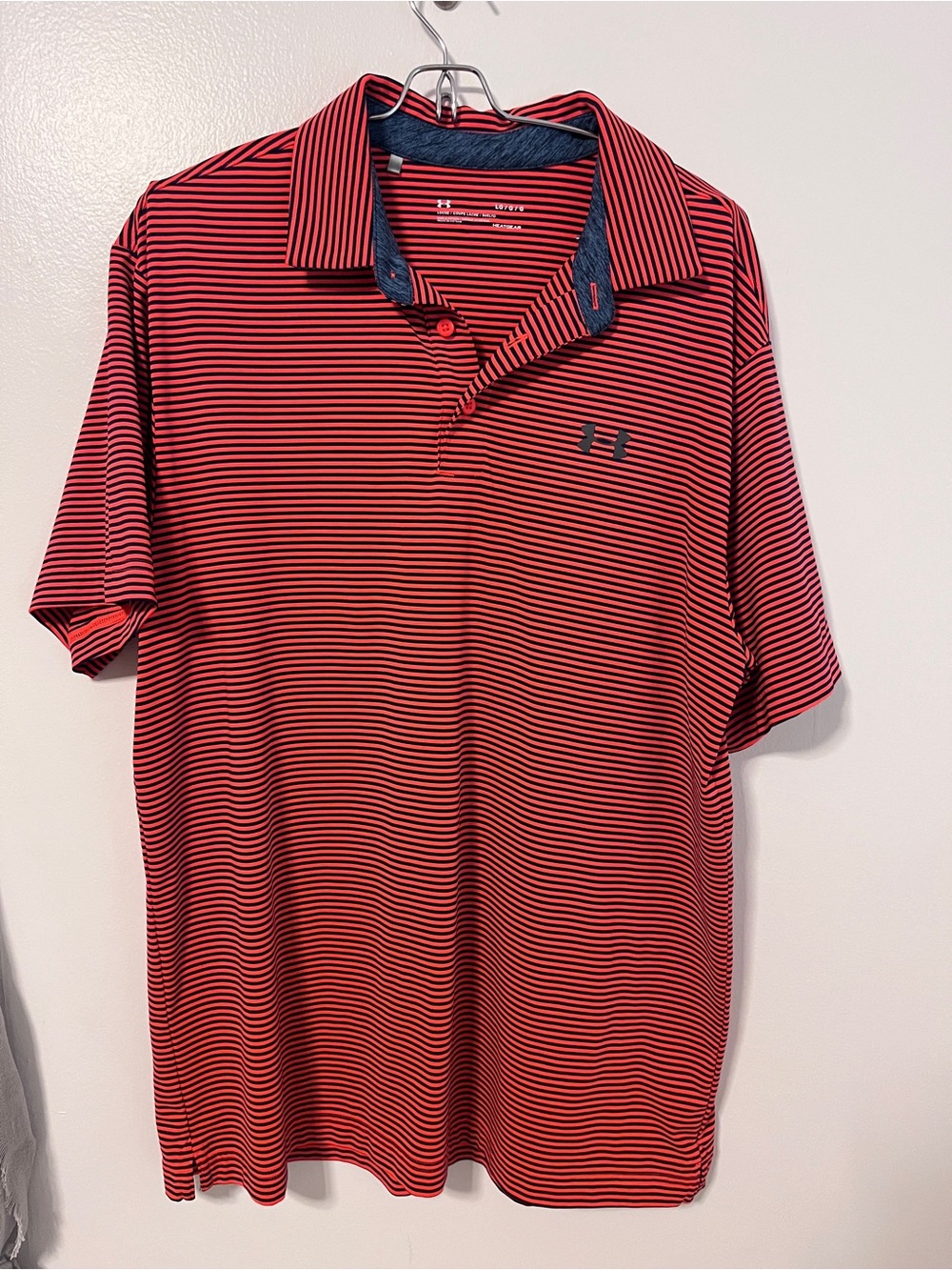 Under Armour Red and Black Striped Performance Polo